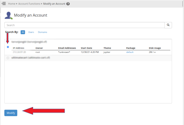 How To Modify A cPanel Account With WHM Panel