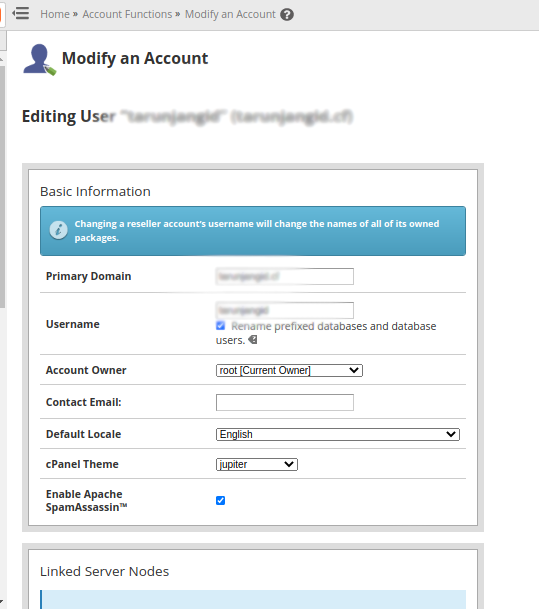 How To Modify A cPanel Account With WHM Panel
