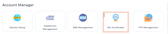 Select the SSL Certificate in the account manager panel