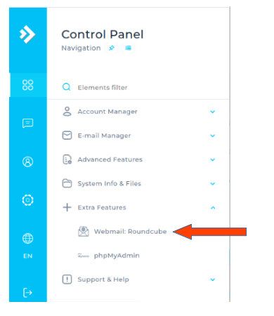Go to Extra Features and click on Webmail:Roundcube
