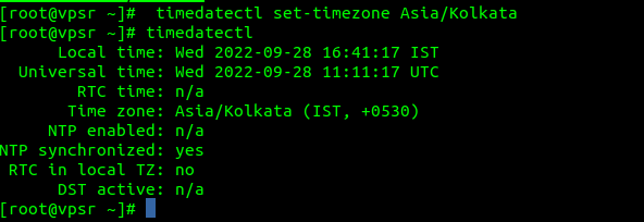 set the time zone by command