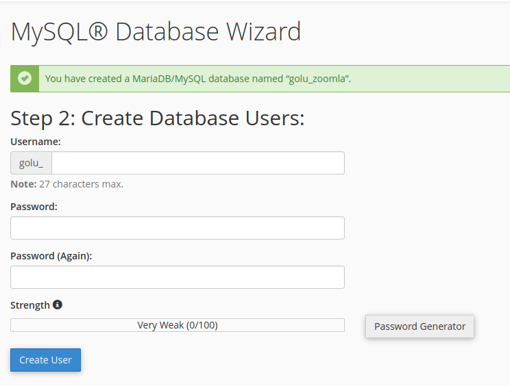 Create Database from Database Wizard